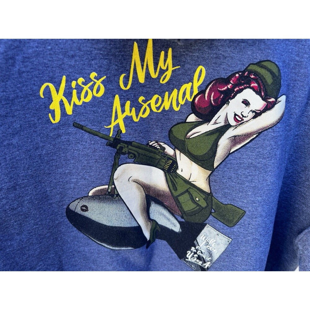 Grunt Style Kiss My Arsenal Hoodie Men’s XL Gray Pin Up Bomb Graphic USA Carry - Picture 8 of 12